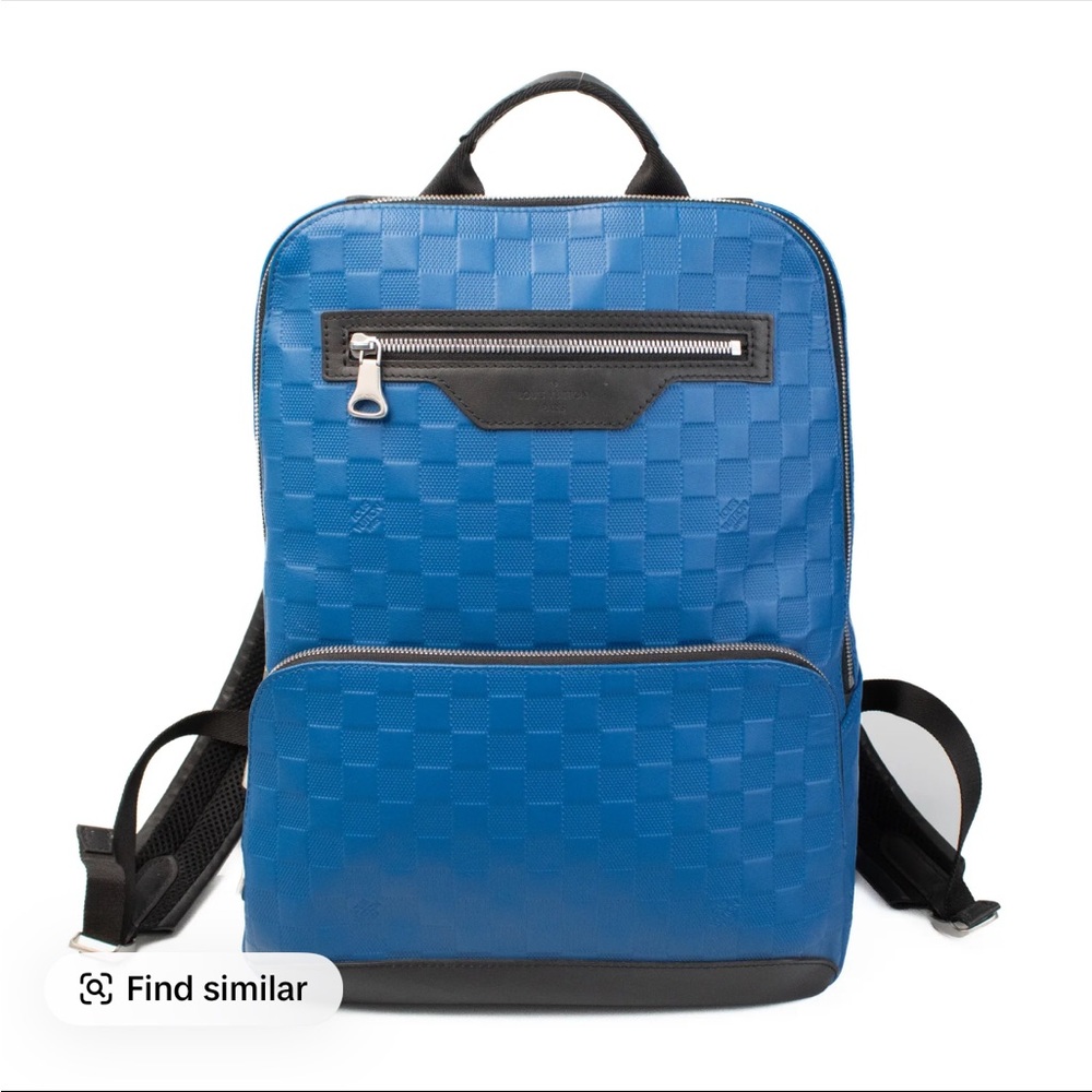 Louis Vuitton Blue Checkered Backpack with Black Accents